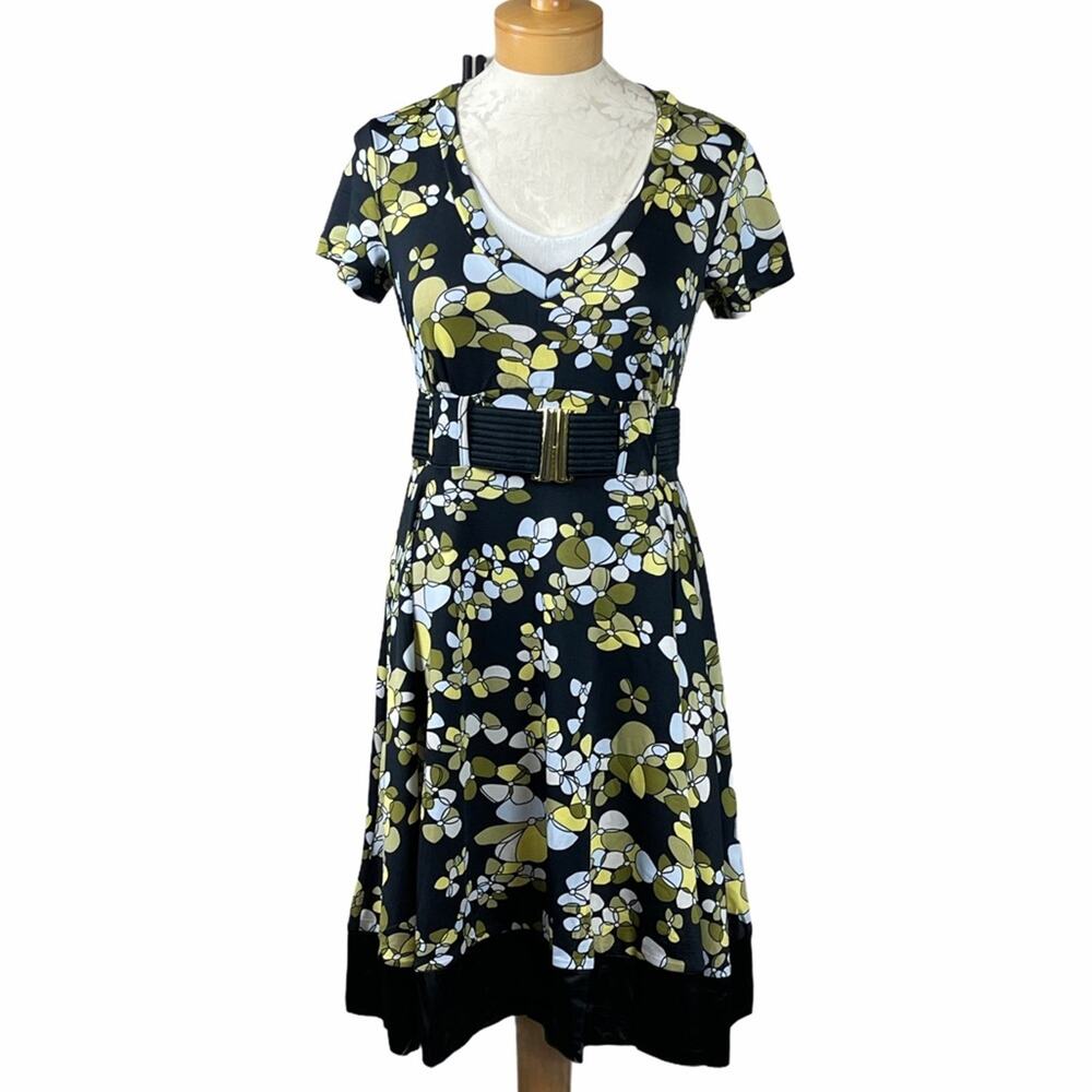 Lucy Paris Fit & Flare Floral Jersey Dress With Belt Black S